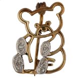 A modern diamond figural teddy bear brooch, unmarked gold settings test as 14ct, brooch height 20.