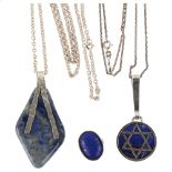 Various Continental silver and lapis lazuli jewellery, including Star of David pendant necklace,