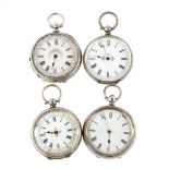 4 Continental silver key-wind fob watches, largest case width 41mm (8) Lot sold as seen unless