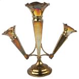 A George V silver table centre triple-trumpet bud vase, by James Deakin & Sons, hallmarks