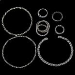 Various Danish silver Viking Revival rope twist jewellery, including bangles and rings, 69.3g