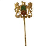 An early 20th century 9ct gold and enamel crest stickpin, makers marks AF, hallmarks Birmingham