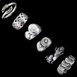 6 Danish sterling silver Viking Revival rings, makers include Bent Eriksson and Hermann Siersbol,
