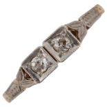 An Art Deco 18ct gold two stone diamond ring, platinum-topped with old-cut diamonds, setting