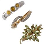 3 x 9ct gold stone set rings, all size N, 7g total No damage or repairs, all stones present