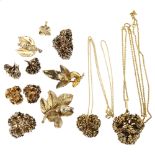 FLORA DANICA - a group of Danish vermeil sterling silver floral jewellery, including pendant