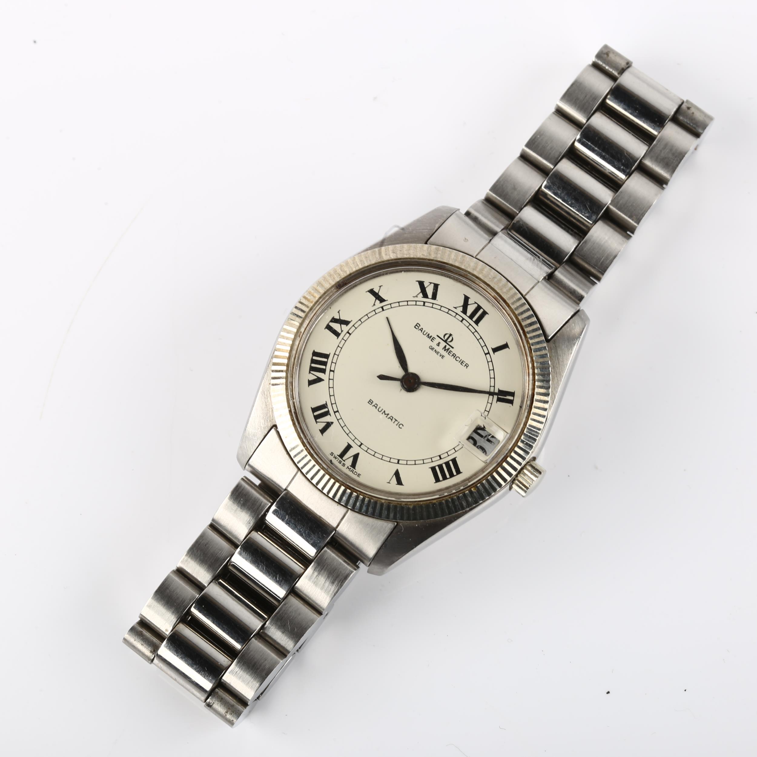 BAUME & MERCIER - a Vintage stainless steel Baumatic Micro Rotor automatic bracelet watch, ref. - Image 2 of 5