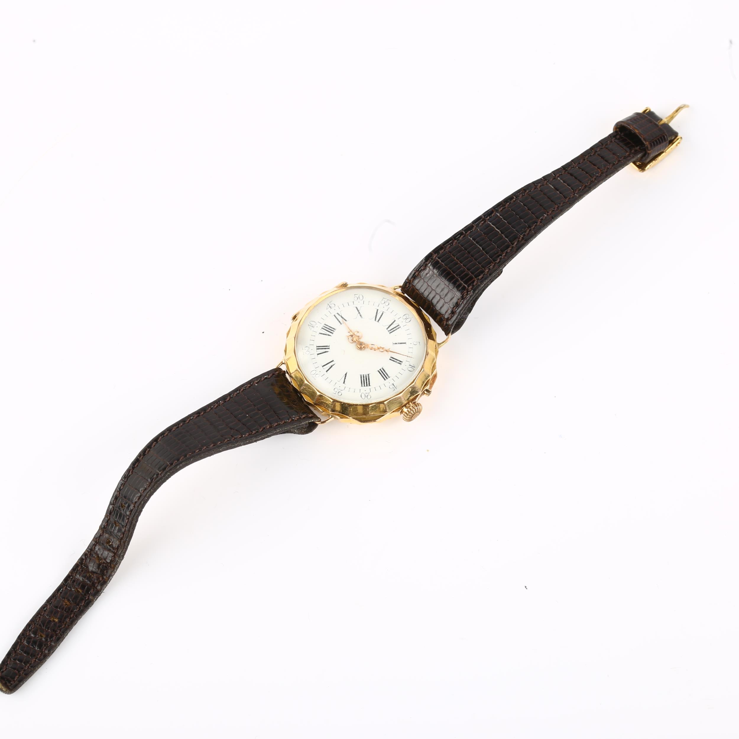 LECOULTRE & CO - an early 20th century French 18ct gold mechanical wristwatch, white enamel dial - Image 2 of 5