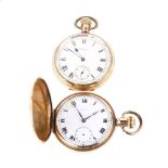 2 gold plated pocket watches, comprising Waltham and Pinnacle, largest case width 50mm, both working