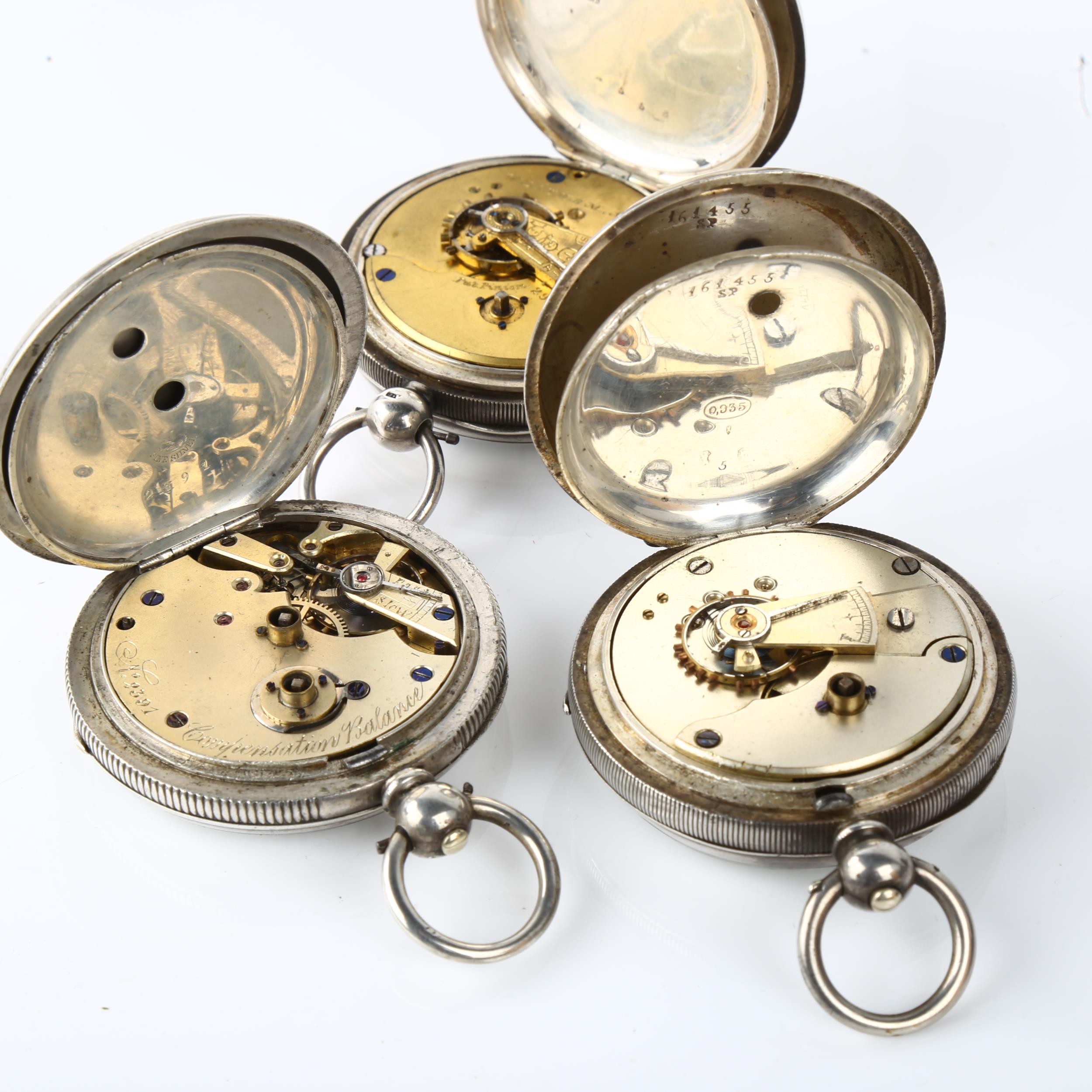 3 silver open-face key-wind pocket watches, including example by Edwin Owens of Wrexham, largest - Image 5 of 5