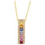 EFFY - an American 14ct gold vari-hue sapphire and diamond Watercolors pendant necklace, set with