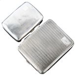 2 Art Deco curved silver cigarette cases, with allover engine turned decoration, largest 10cm x 8cm,
