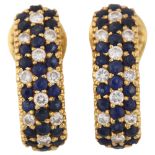 A pair of 18ct gold sapphire and diamond hoop earrings, set with round-cut sapphires and diamonds in
