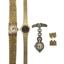 3 lady's watches, including paste lapel example (3) Lot sold as seen unless specific item(s)