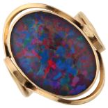 A late 20th century 9ct gold opal triplet dress ring, setting height 22.1mm, size N, 5.6g No