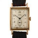 CYMA - an Art Deco Swiss 18ct gold mechanical wristwatch, silvered dial with eighthly Arabic