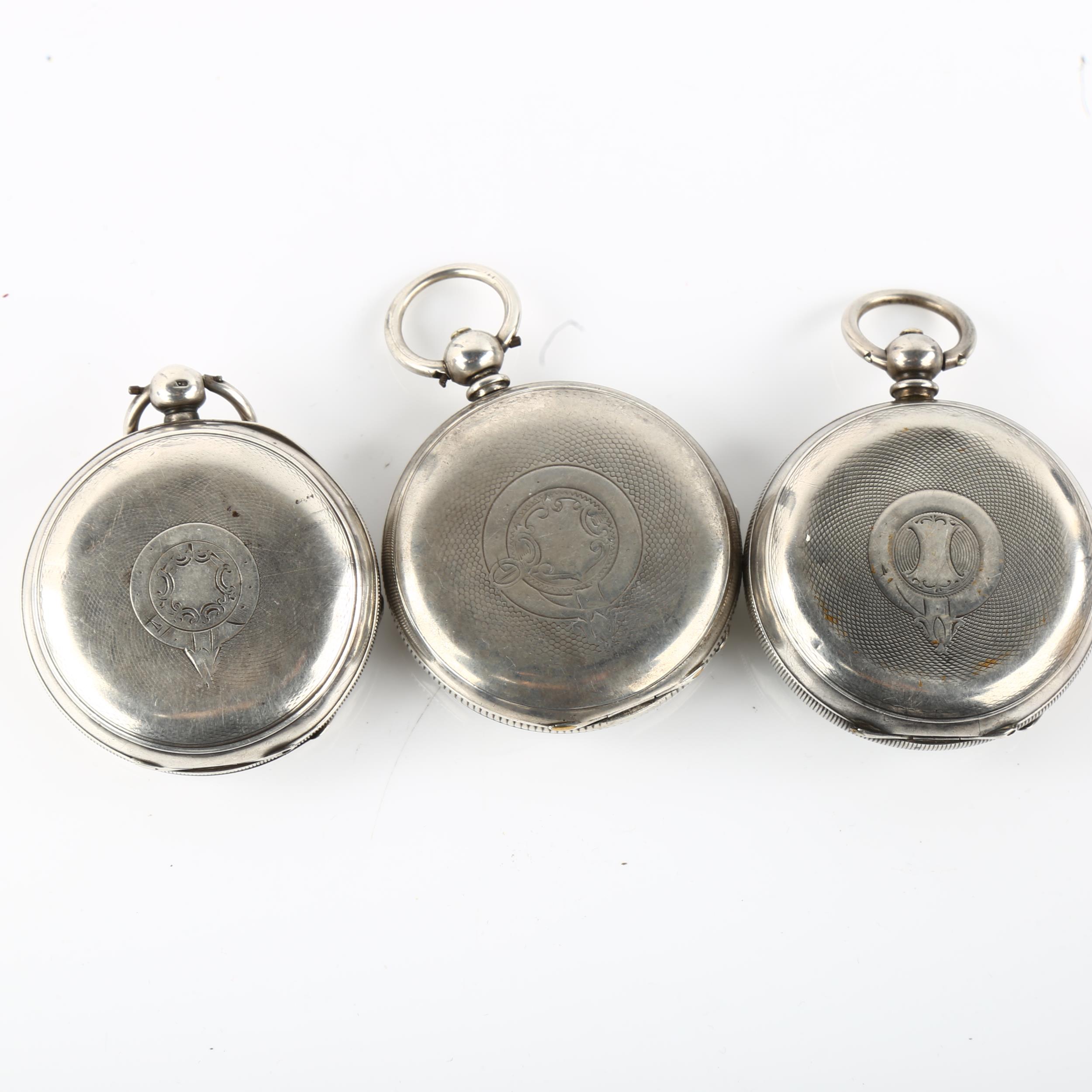 3 silver open-face key-wind pocket watches, including example by Edwin Owens of Wrexham, largest - Image 2 of 5