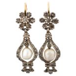 A pair of natural pearl and diamond drop earrings, late 19th century, unmarked gold and silver