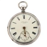 A 19th century silver open-face key-wind pocket watch, by Thomas Yates of Preston, white enamel dial