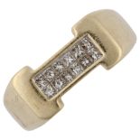 A 14ct gold diamond ring, H-shaped shoulders set with Princess-cut diamonds, total diamond content