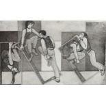 Pat Savage, Compagnie III, signed in pencil, no. 1/25, plate 17cm x 27cm, framed Good condition