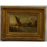 A W Darby, Norfolk boats, oil on board, signed and dated 1896, 21cm x 32cm, framed Good condition