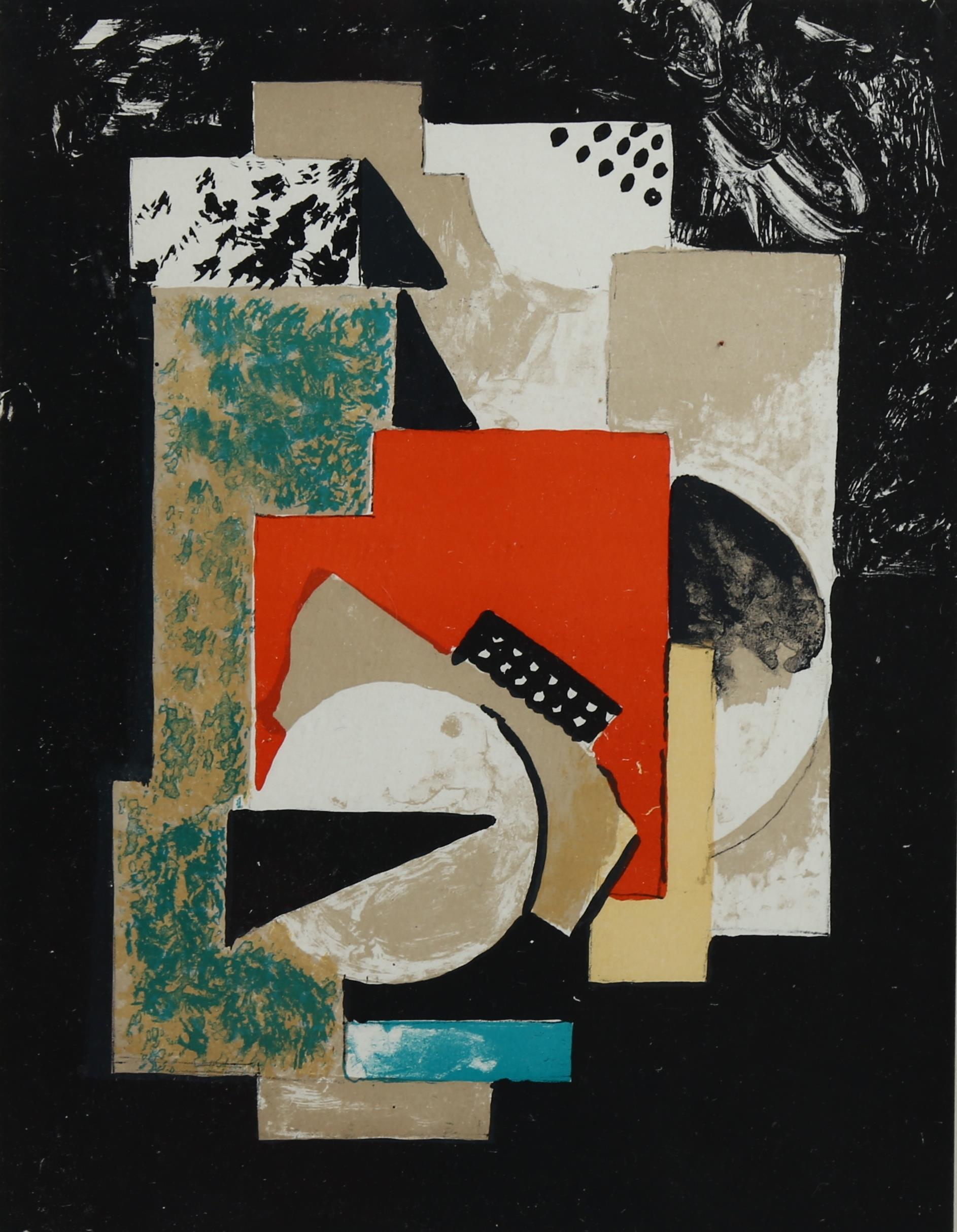 Olaf Rude, cubist composition, lithograph, published for Klingen Denmark, image 30cm x 23cm, - Image 2 of 4