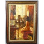 V Lepret, contemporary oil on canvas, nude life study, signed, 90cm x 60cm, framed Good condition