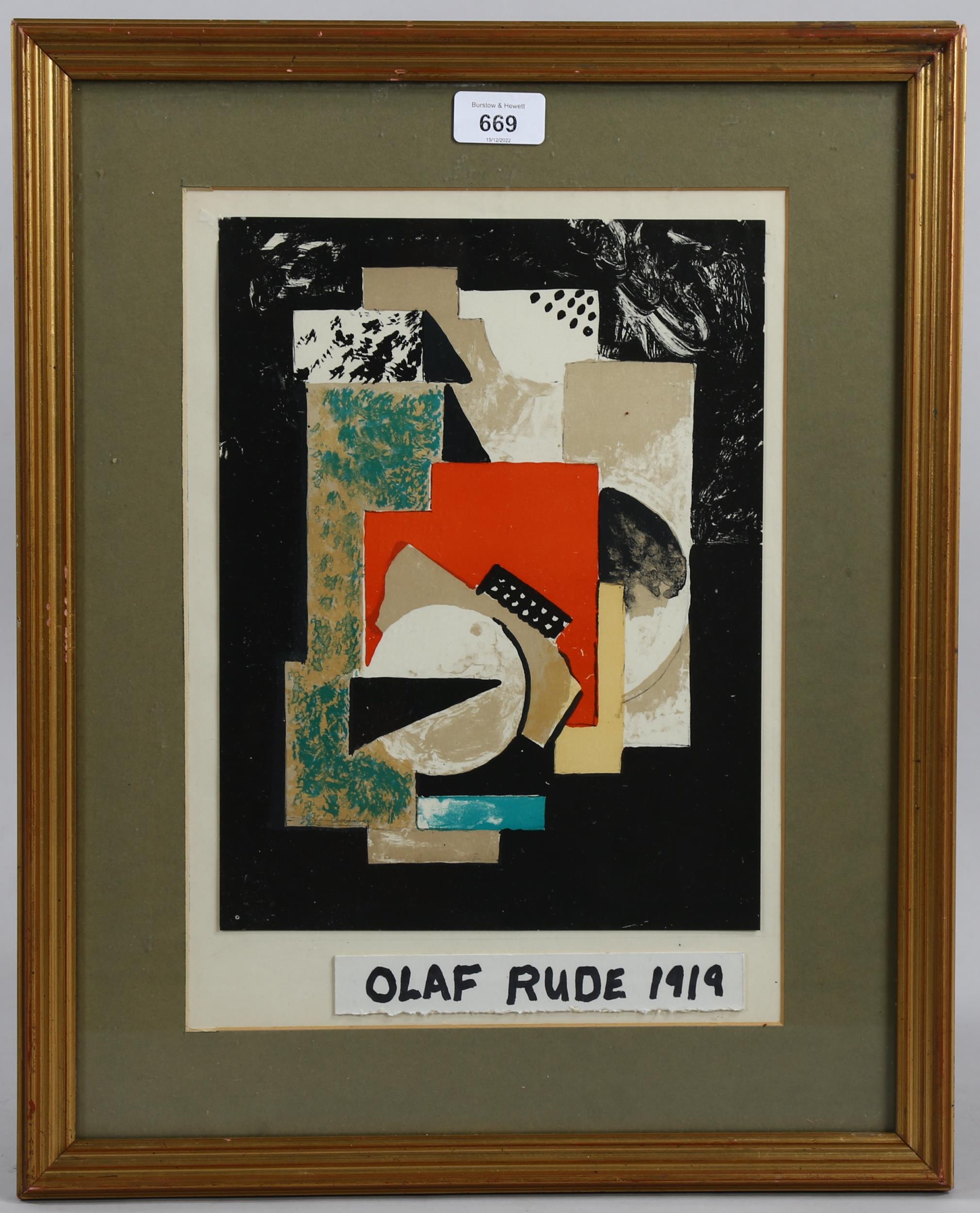 Olaf Rude, cubist composition, lithograph, published for Klingen Denmark, image 30cm x 23cm,