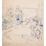 Circle of Walter Sickert, street scene, ink/watercolour on paper, unsigned, early 20th century, 18cm