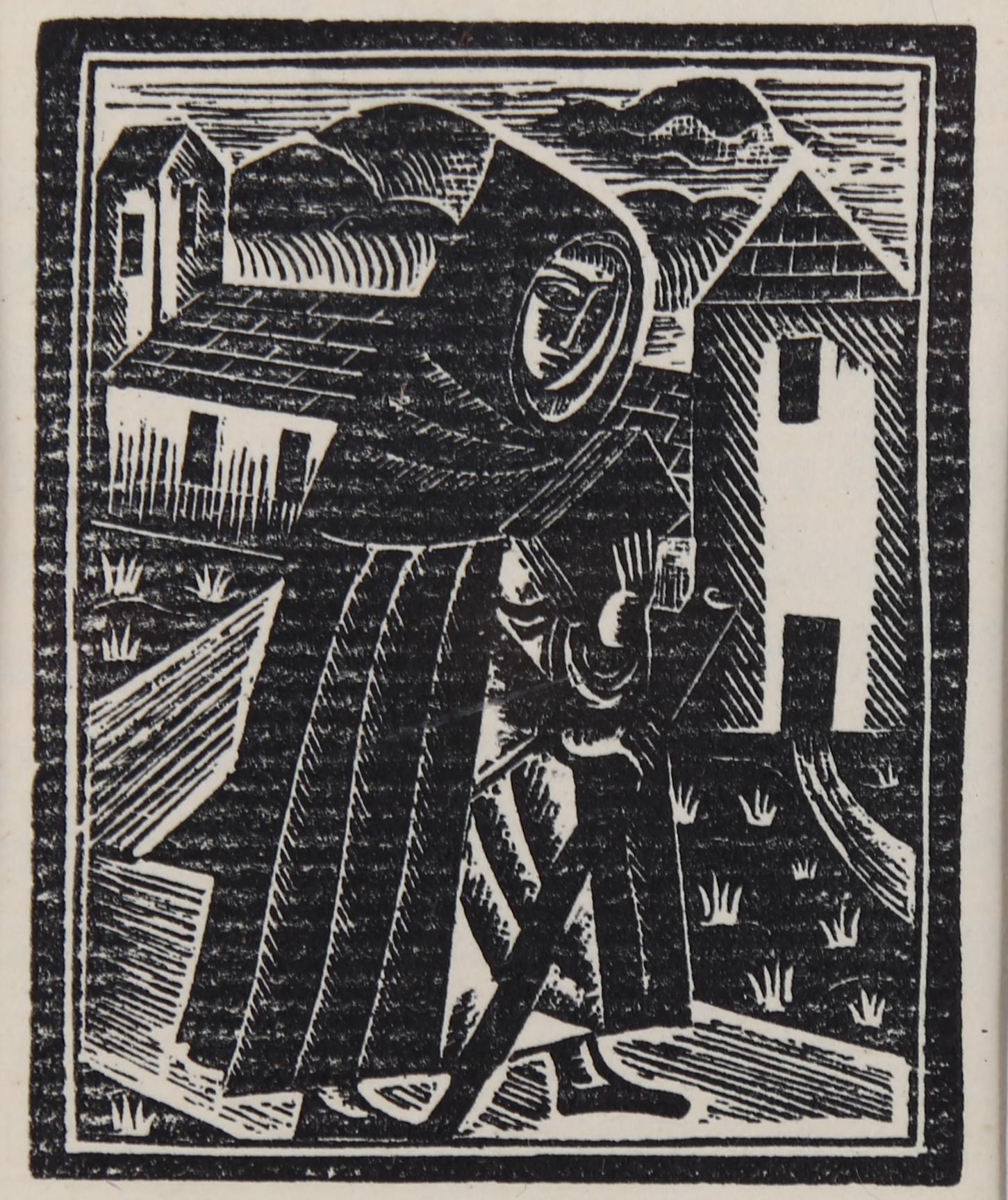 David Jones, family at the hearth, original woodcut print, 1923 by St Dominic's Press, 7.5cm x 9. - Image 3 of 4