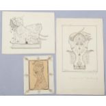 F M Zonaro, 3 pen and ink sketches, signed and dated, unframed (3)