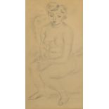 Jules Pascin (1885 - 1930), seated nude, pencil, 35cm x 18cm, framed, provenance: The Piccadilly