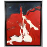 S H Taylor, abstract, white fissures, oil on canvas, 1988, 100cm x 80cm, framed Good condition