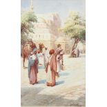 Jaubert, Cairo street scene, watercolour, signed, 22cm x 14cm, framed Probably very slightly