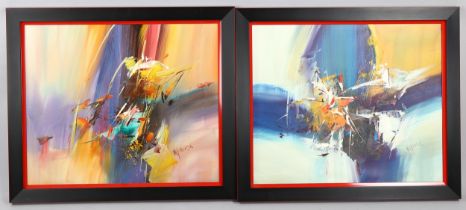 Mandy Wilkinson (born 1970), abstract compositions (pair), acrylic on canvas, signed, 50cm x 60cm,