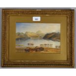 19th century watercolour, mountain lake scene, unsigned, 15cm x 23cm, framed Slight paper