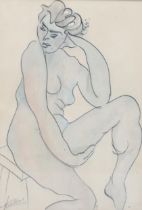 Ink/watercolour on paper, nude life study, indistinctly signed, 24cm x 17cm, framed A few very light