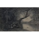 Jozef Hoger (1801 - 1877), charcoal/pencil woodland scene, 30cm x 49cm, framed Even paper