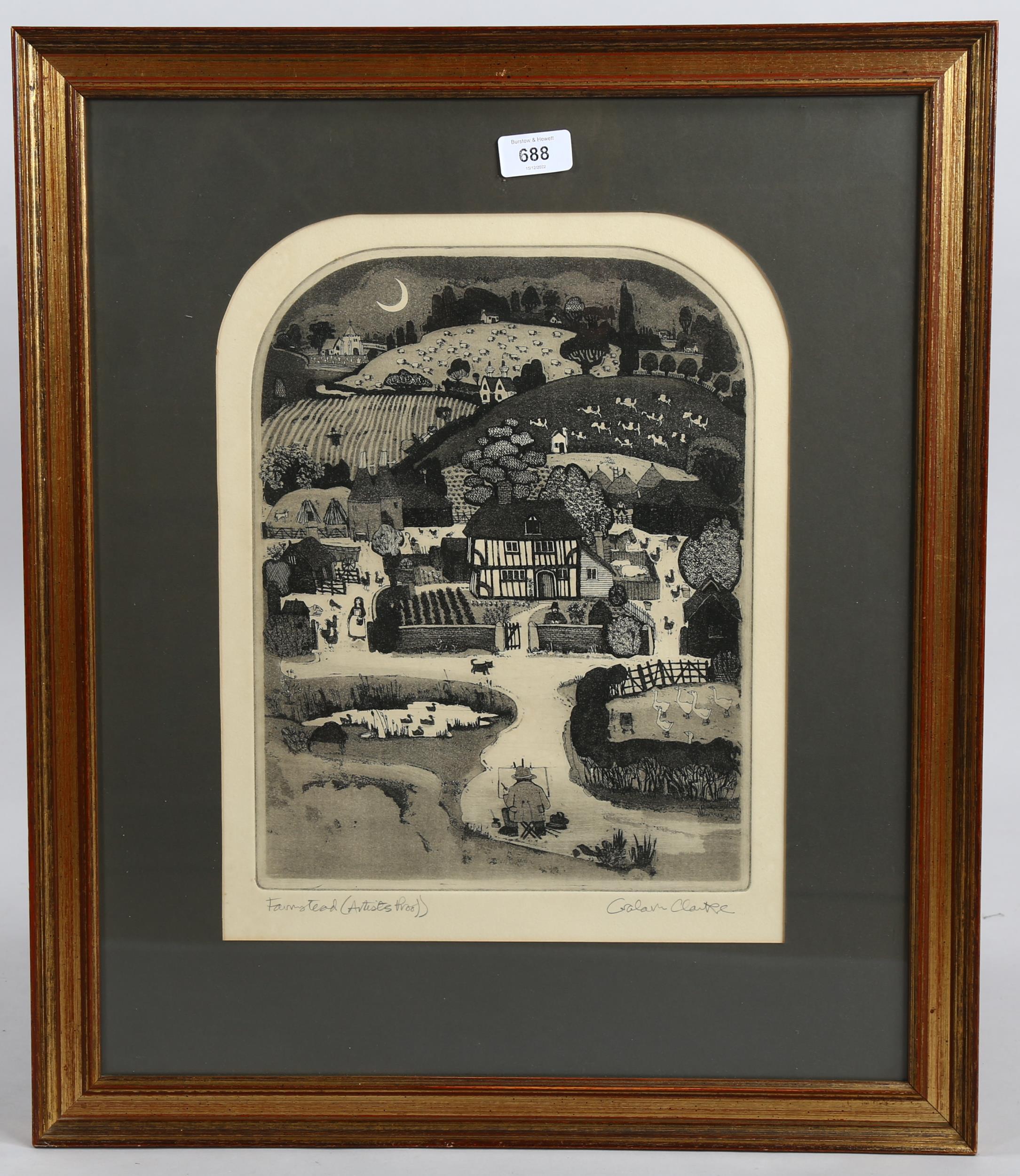 Graham Clarke, etching, Artist proof, signed in pencil, framed, 39 x 30cm good condition, slight - Image 2 of 4
