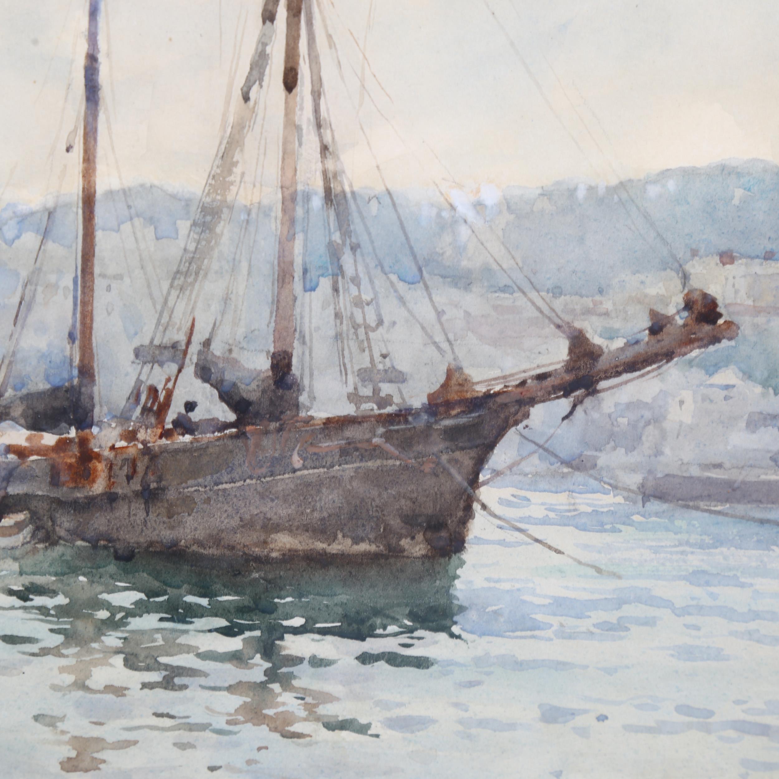 Reginald T Jones (1857 - 1920), Schooner St Ives, watercolour, signed, 26cm x 35cm, framed - Image 4 of 4