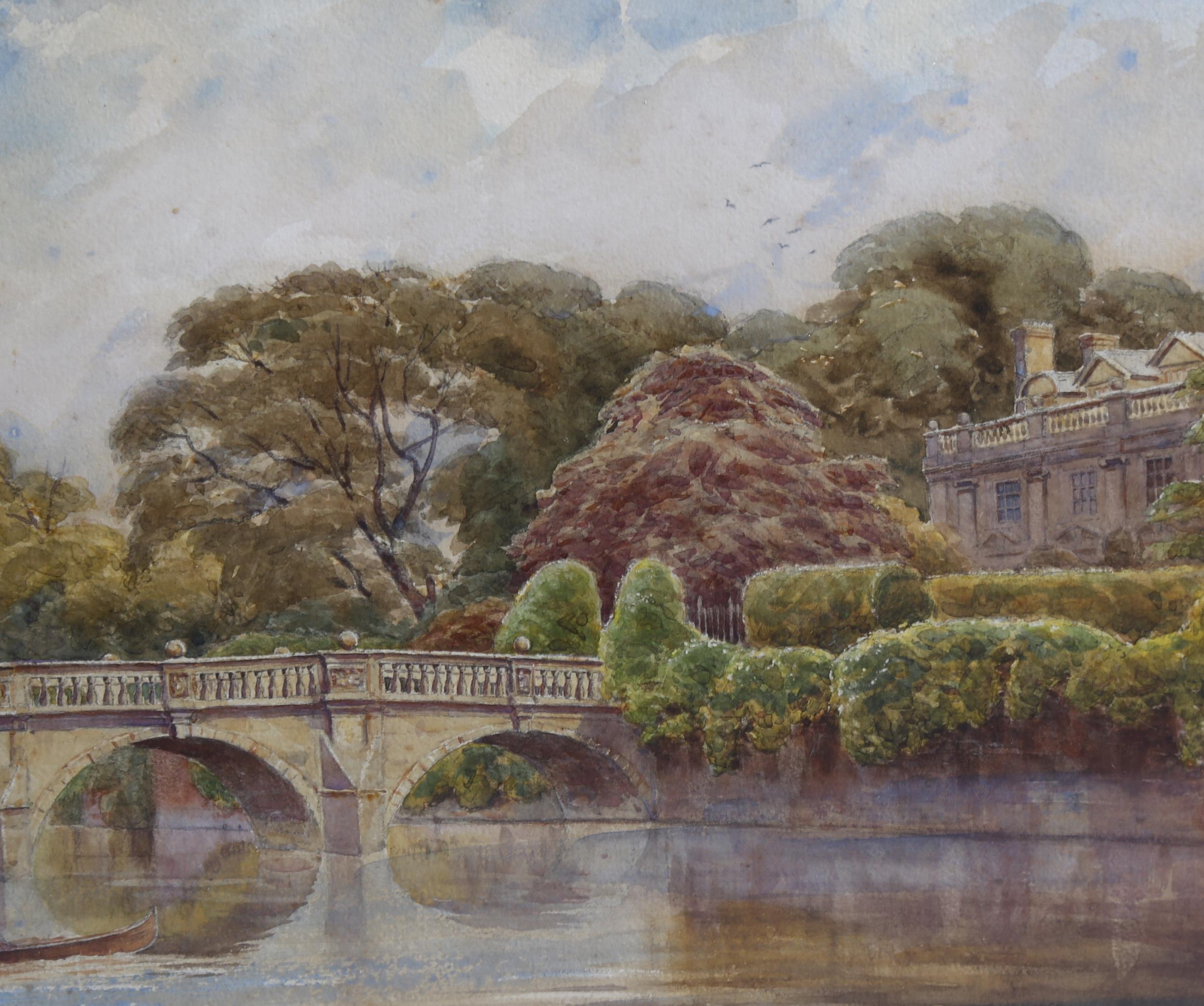S Rayner, stone bridge towards a country house, watercolour, signed, 24cm x 35cm, framed Good - Image 4 of 4