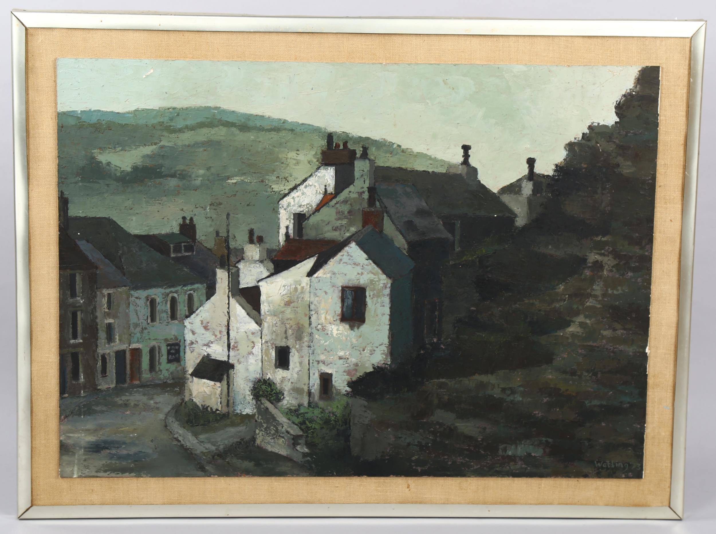 Watling, village scene, mid-20th century oil on canvas, signed and dated '73, 51cm x 71cm, framed