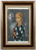 Mid-20th century oil on canvas laid on board, figure holding a candle, indistinctly signed, 49cm x