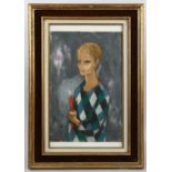 Mid-20th century oil on canvas laid on board, figure holding a candle, indistinctly signed, 49cm x