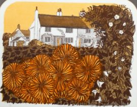 Robert Tavener (1920 - 2004), country garden and cottages, lithograph, signed in pencil, no. 15/