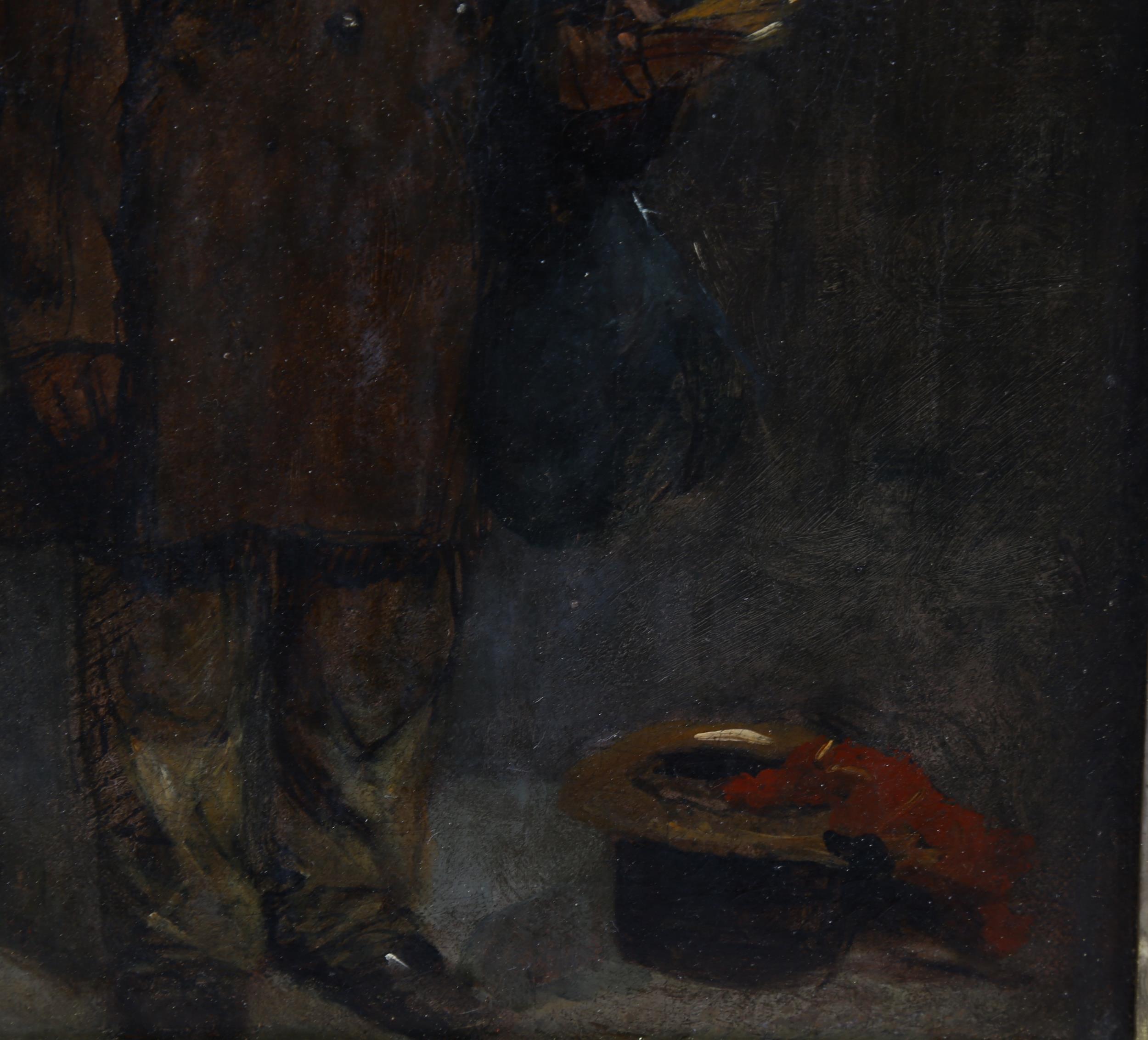 19th century oil on canvas, portrait of a match seller, unsigned, 26cm x 20cm, framed Canvas has - Image 3 of 4