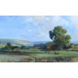 Norman Dinnage, The Downs near Eastbourne, oil on board, signed, 28cm x 46cm, framed Good condition