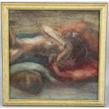 20th century oil on board, nude life study, unsigned, 40cm x 40cm, framed Good condition, modern