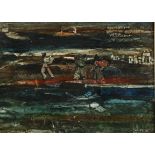 Amilcar Zorrilla Salomon, Oriental river scene, oil on board, signed, 32cm x 45cm, framed Good